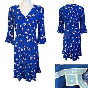 Draper James dress sz 6 blue floral bell sleeve shift knee length‎ office church